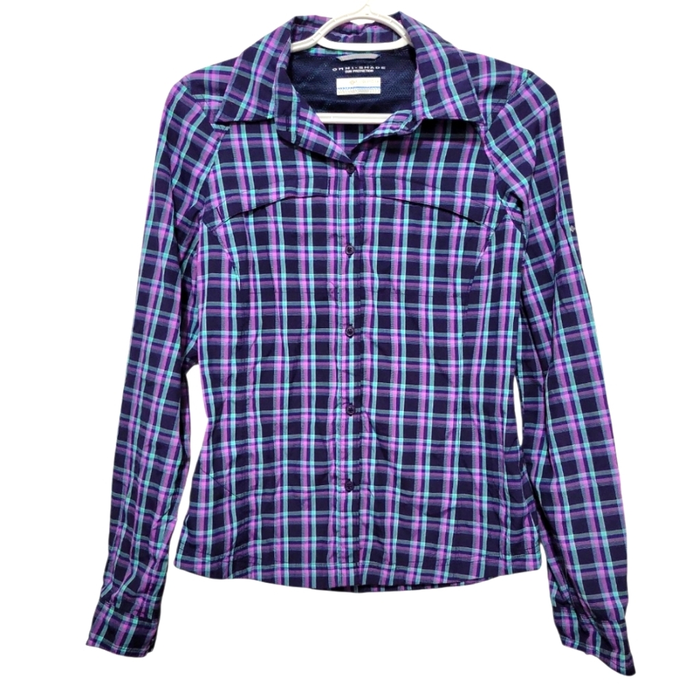 Columbia Women's Omni-Shade Sun Protection Plaid Long Sleeve Button Up XS